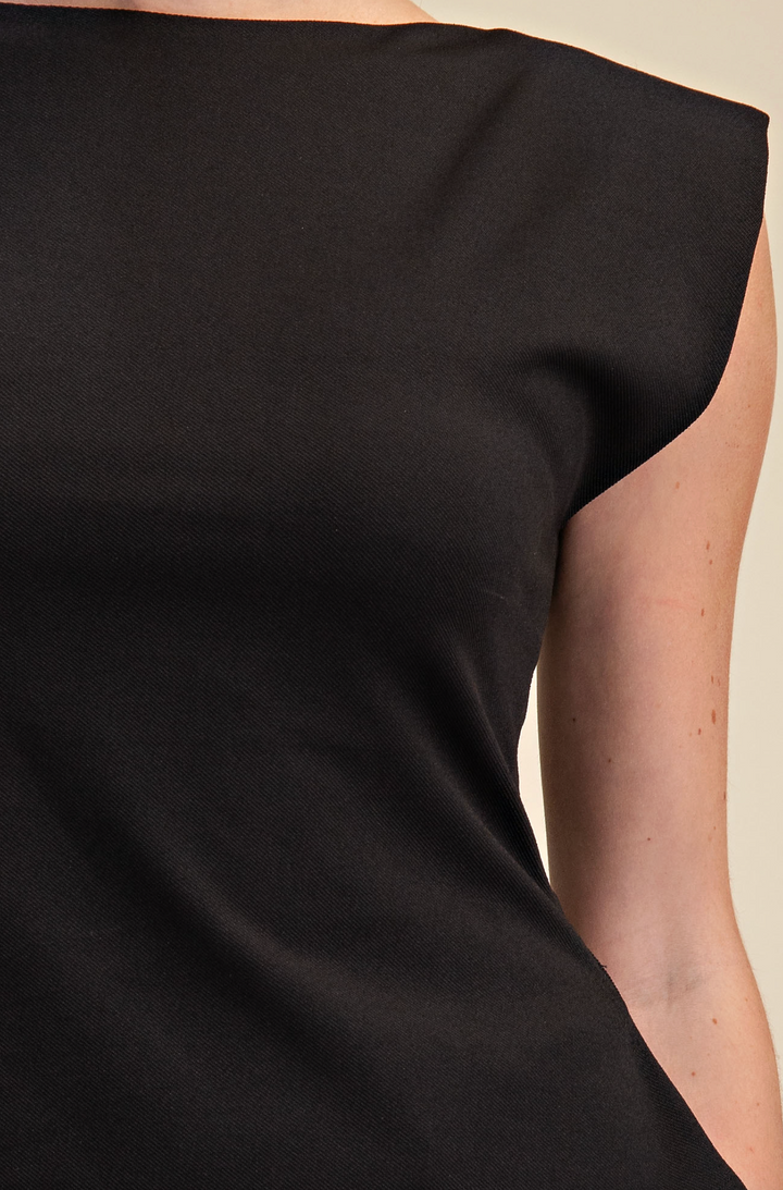 Josie - Sleeveless Shoulder Pad Top (Black)
