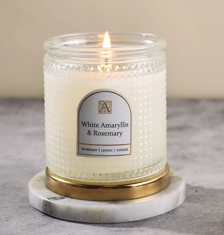 Aromatique - Textured Glass Candle - White Amaryllis & Rosemary