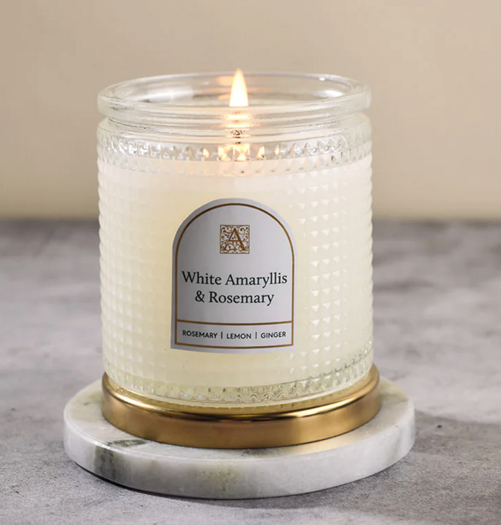 Aromatique - Textured Glass Candle - White Amaryllis & Rosemary