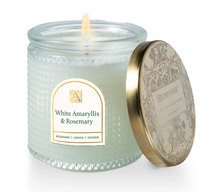 Aromatique - Textured Glass Candle - White Amaryllis & Rosemary