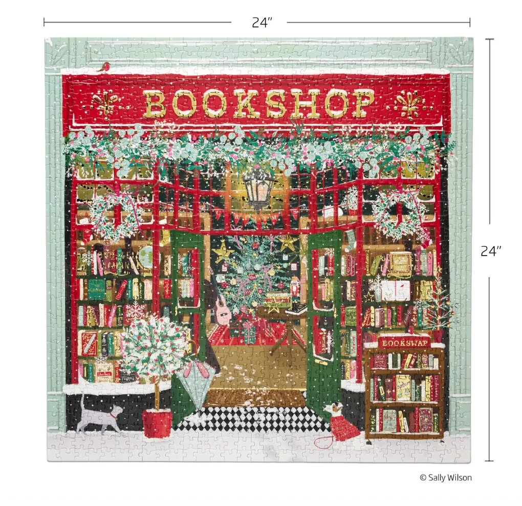 Festive Bookshop 1000 Piece Gold Foil Christmas Puzzle