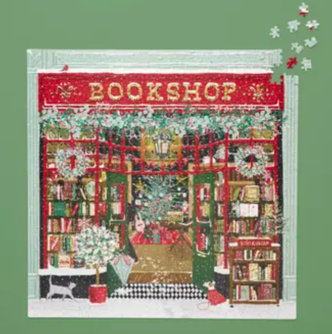 Festive Bookshop 1000 Piece Gold Foil Christmas Puzzle