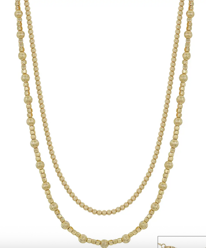 Rhonda- Double Layered Beaded Necklace (Gold)