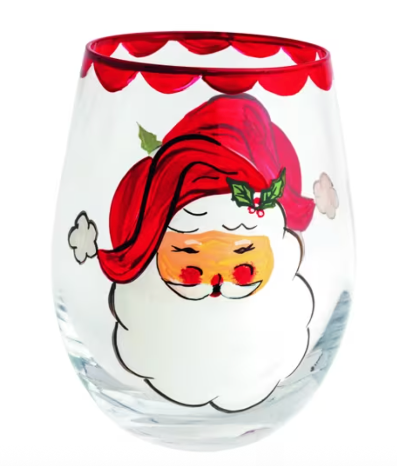Hand Painted Santa Wine Glass