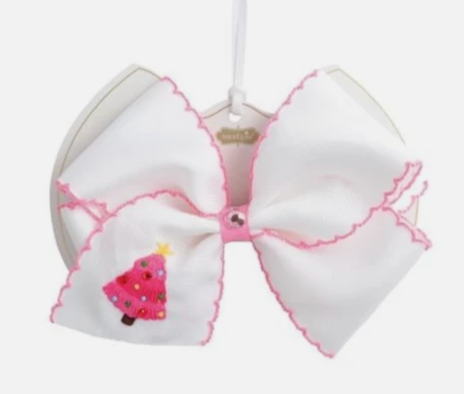 PinkChristmas Tree Embroidered Hair Bow