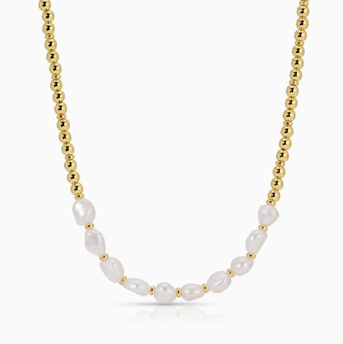 Splendid Iris - Multi Pearl + Gold Beaded Necklace