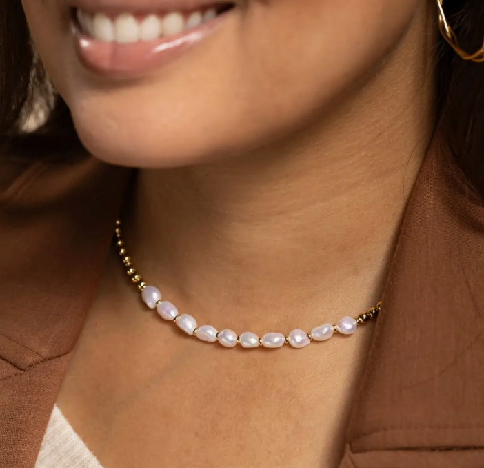 Splendid Iris - Multi Pearl + Gold Beaded Necklace