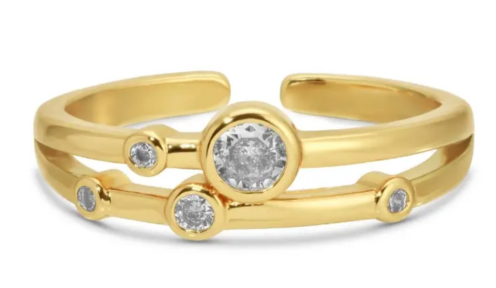 Splendid Iris - Round CZ Accented Adjustable Ring