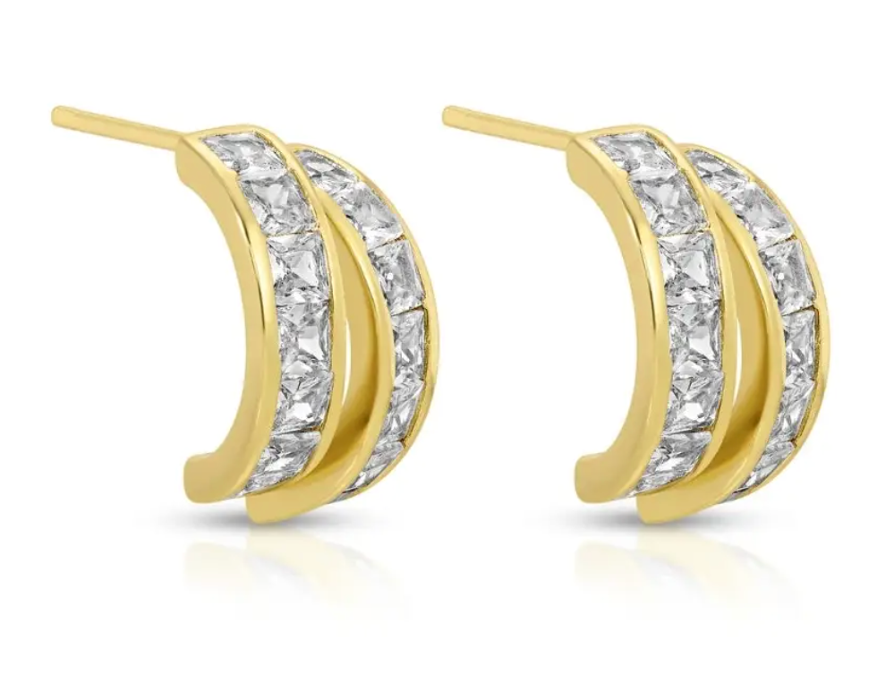 Splendid Iris - Double Row CZ Hoops