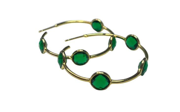 Eliana - Gemstone Hoop Earrings (Emerald Green)