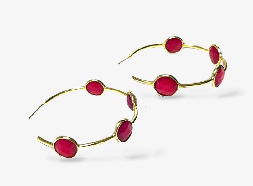 Eliana - Gemstone Hoop Earrings (Hot Pink)