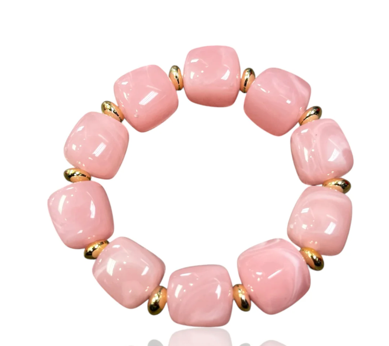 Viviana - Chunky Beaded Bracelet (Baby Pink)