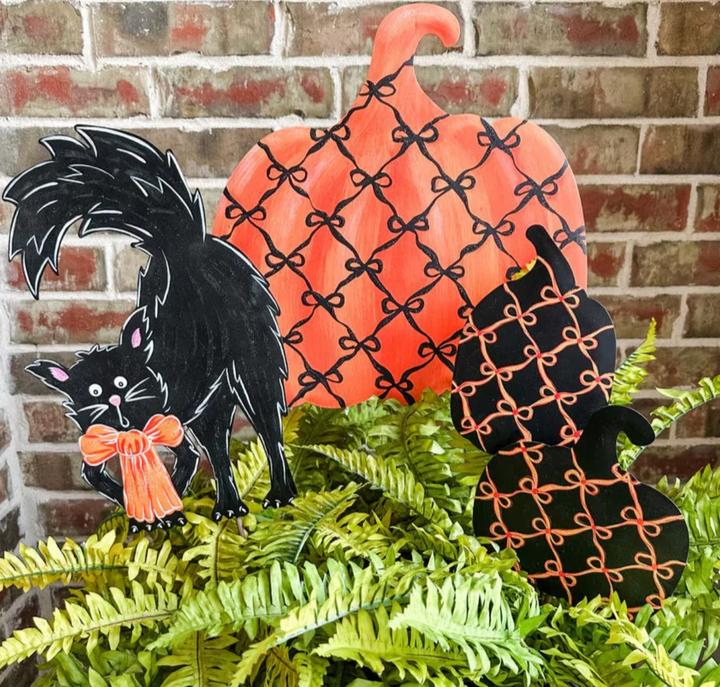 Round Top Collection - Orange Pumpkin with Black Bows