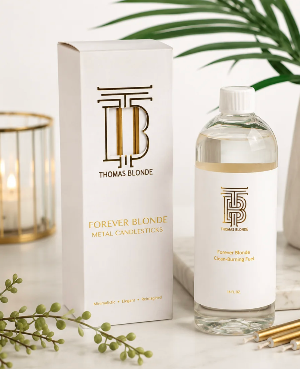 Thomas Blonde - Forever Blonde Metal Candlesticks + Oil