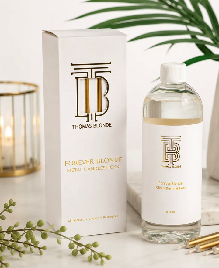Thomas Blonde - Forever Blonde Metal Candlesticks + Oil