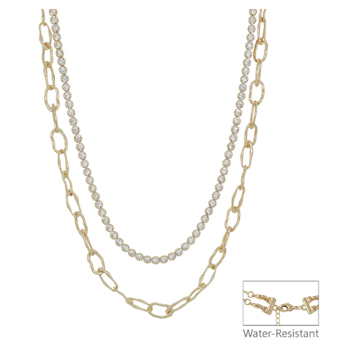 Cori - Rhinestone & Gold Link Multiway Necklace