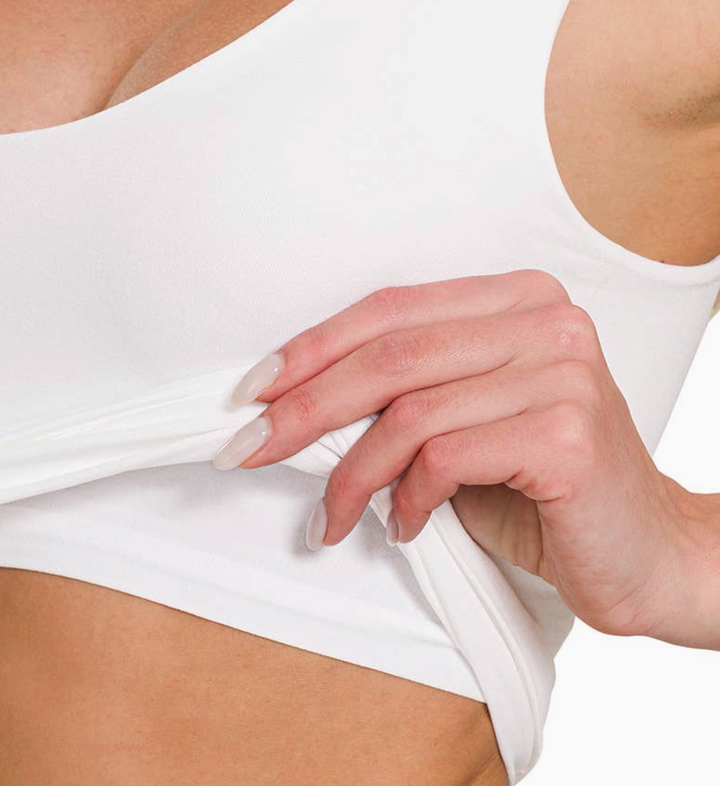 U-neck Seamless Cropped Tank Top With Built In Bra (White)