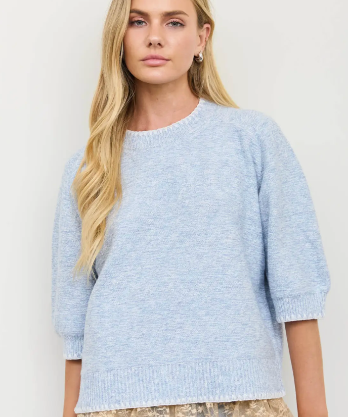Heather - Stitched Knit Sweater (Blue)