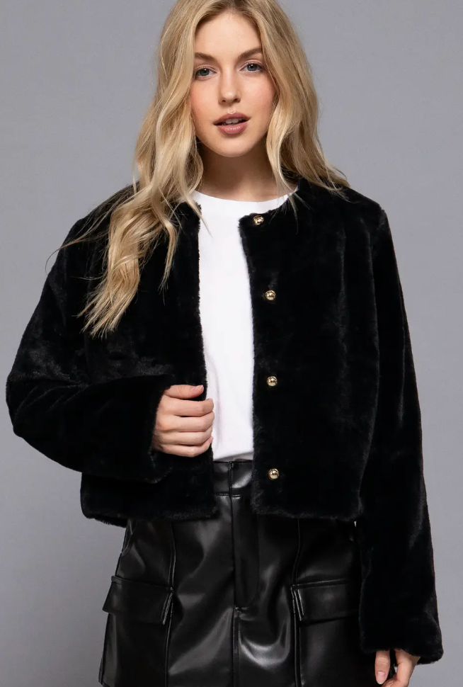 Erika - Faux Fur Blazer (Black)