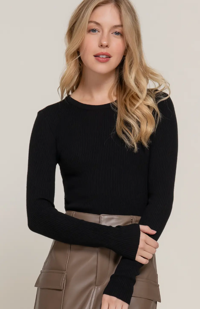 Mattie - Ribbed Long Sleeve Top (Black)