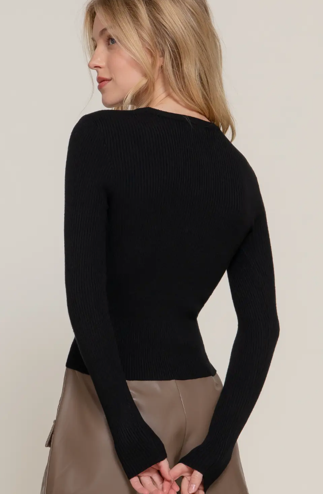 Mattie - Ribbed Long Sleeve Top (Black)