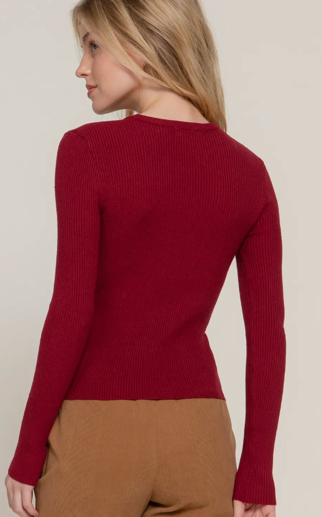 Mattie - Ribbed Long Sleeve Top (Maroon)