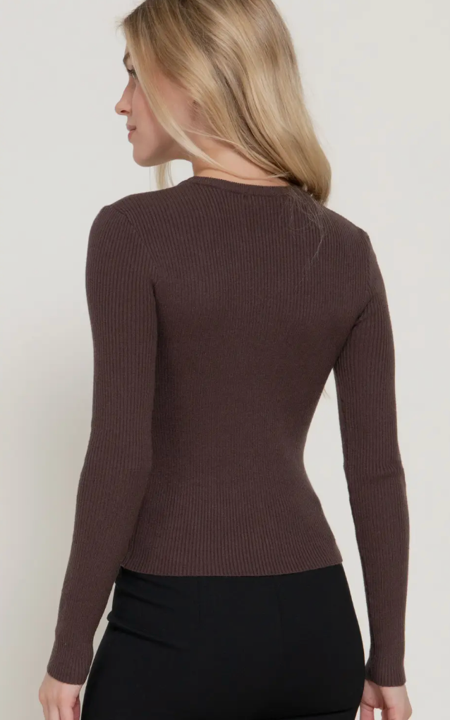 Mattie - Ribbed Long Sleeve Top (Brown)