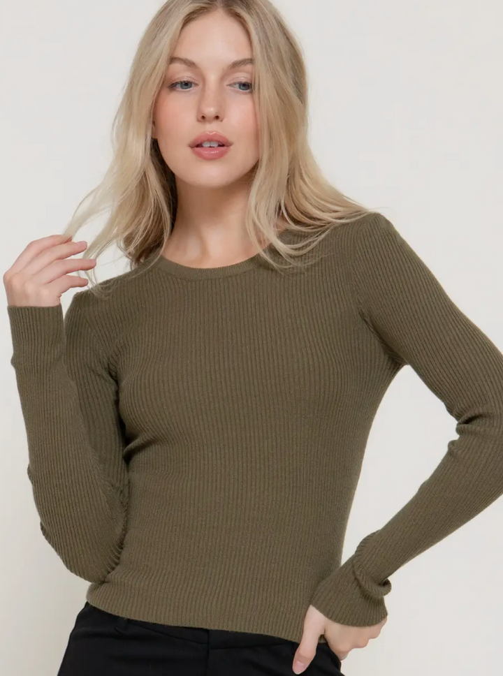 Mattie - Ribbed Long Sleeve Top (Olive)