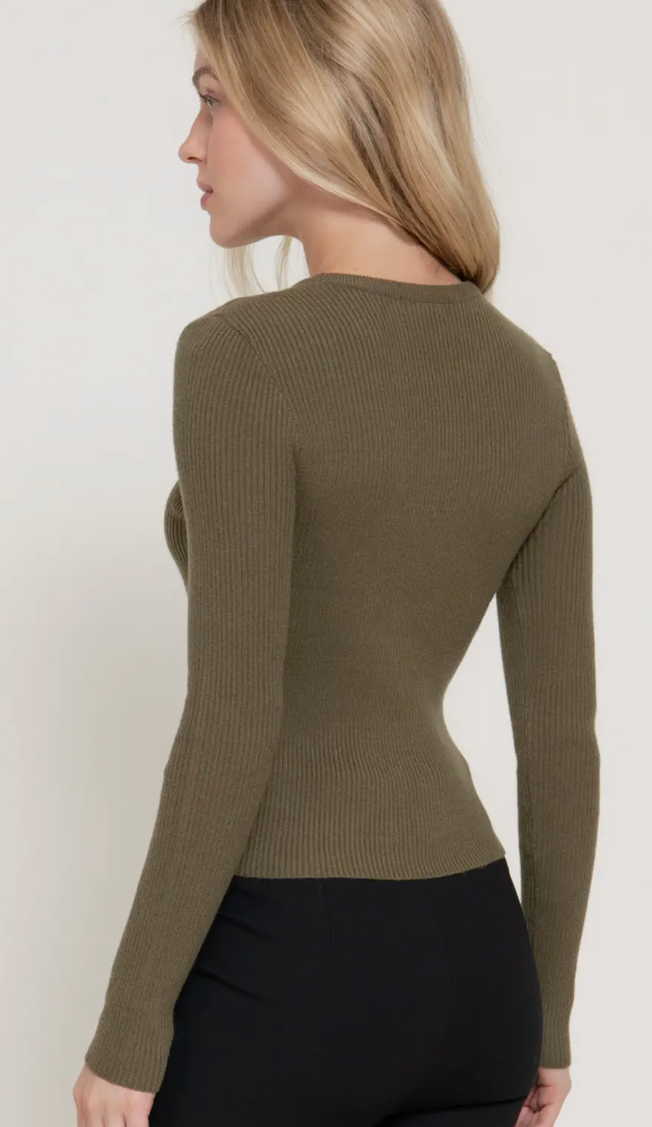 Mattie - Ribbed Long Sleeve Top (Olive)