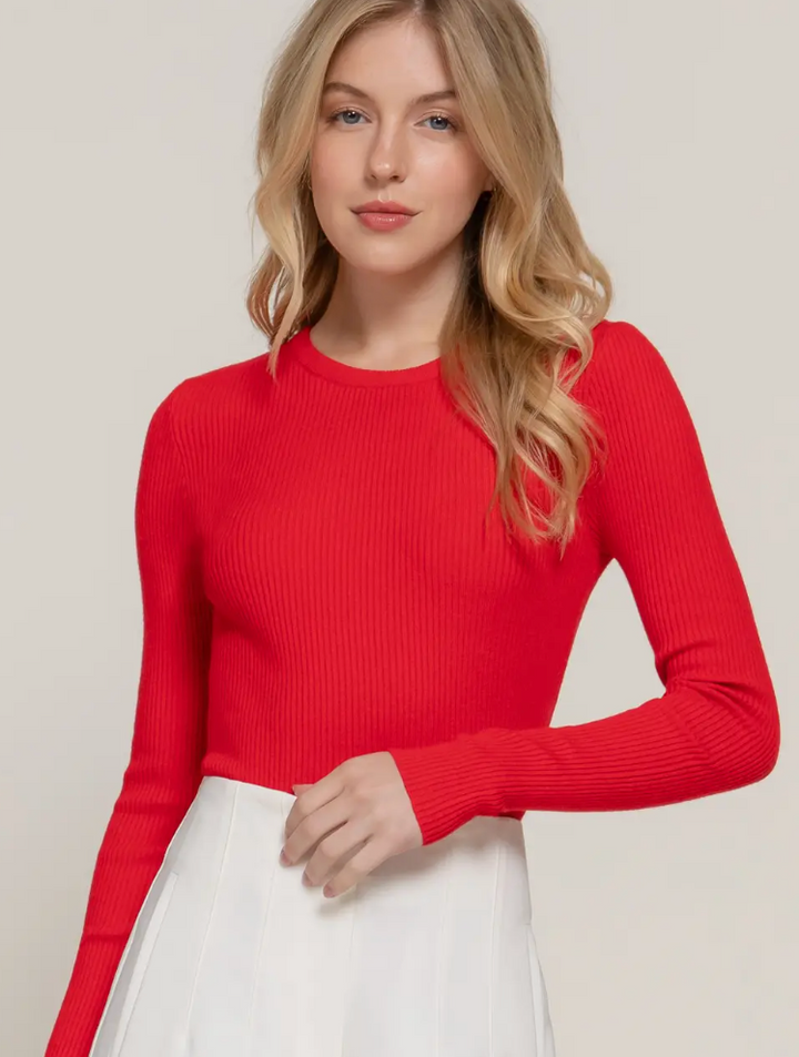 Mattie - Ribbed Long Sleeve Top (Red)