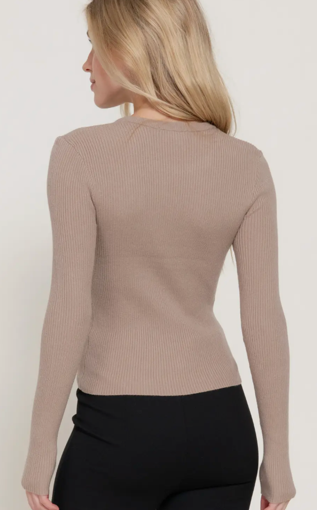 Mattie - Ribbed Long Sleeve Top (Taupe)