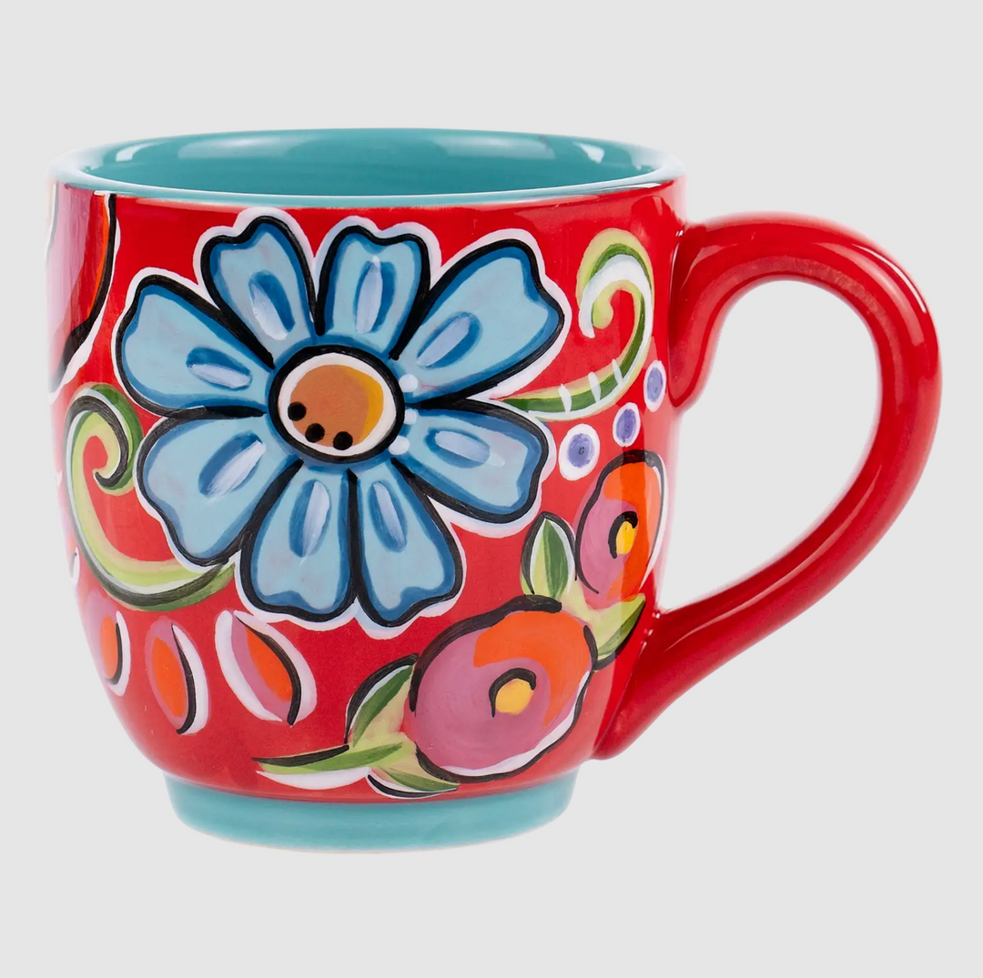 Red Floral Ceramic Mug