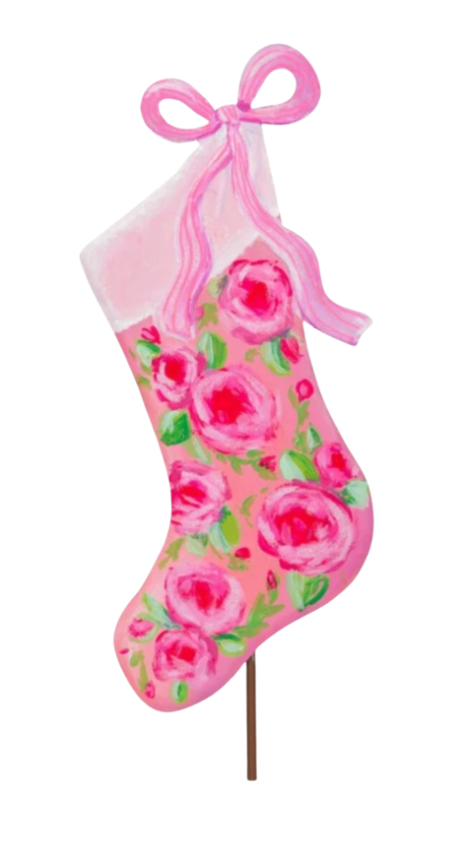 Round Top Collection - Pink Fanciful Ribbon Stocking (Pink Floral)