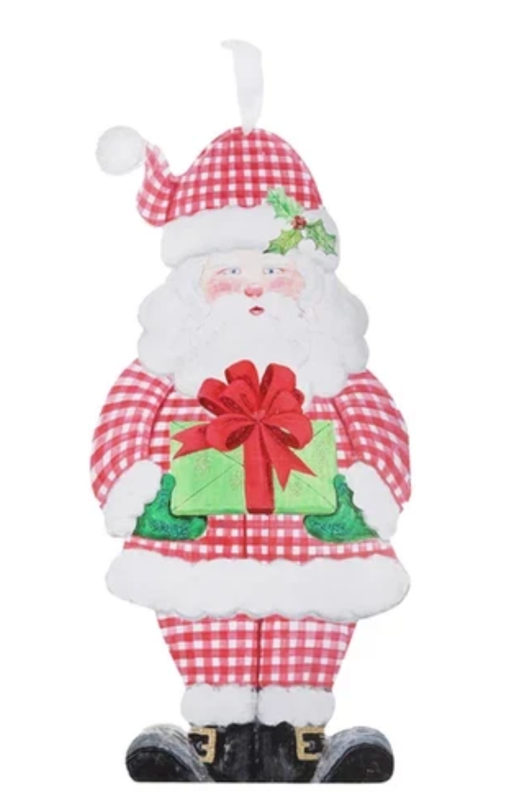 Round Top Collection - Gallery Gingham Santa PVC Door Hanger