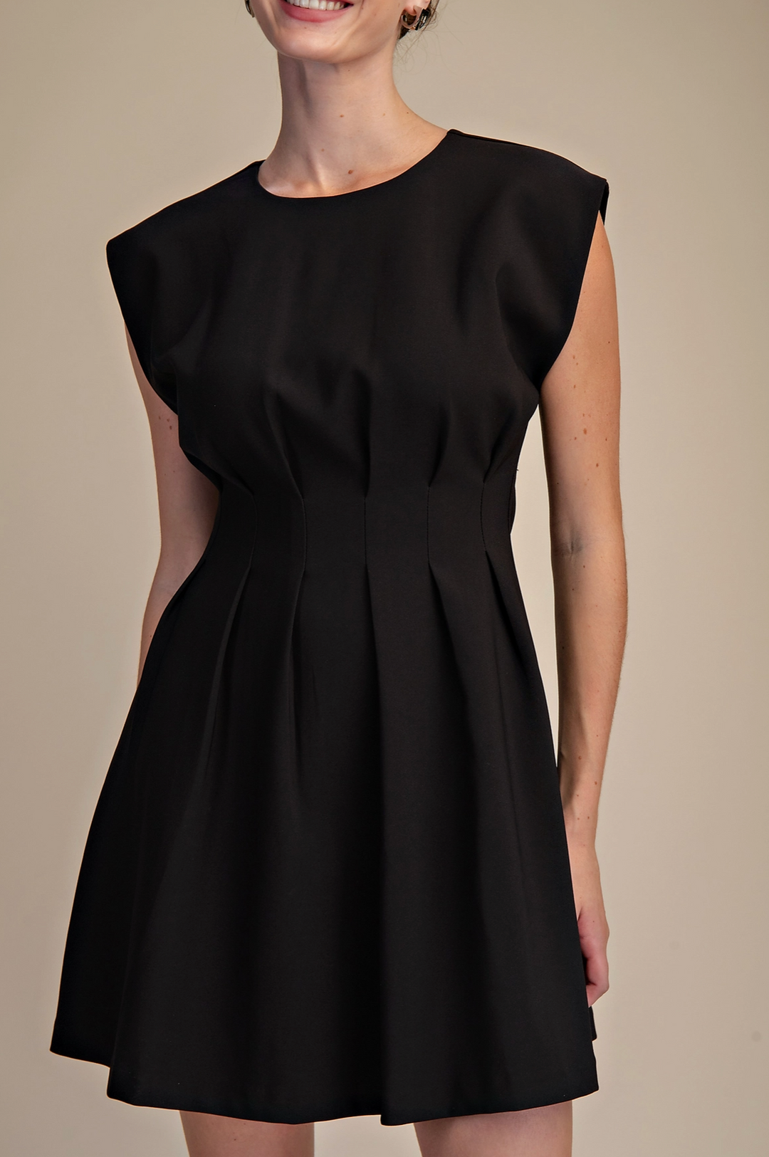 Dina - Pleated Waist Mini Dress (Black)