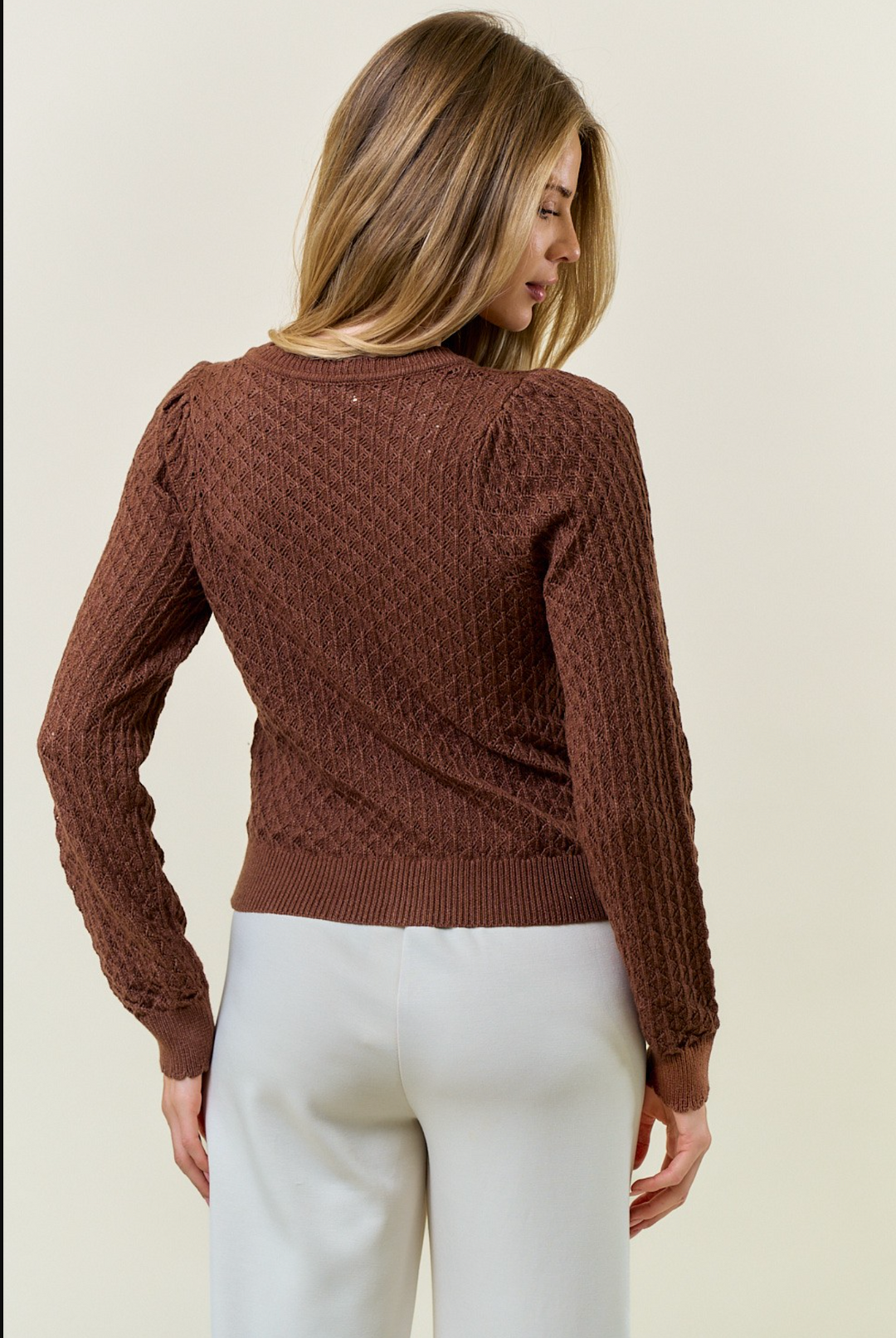 Lexey - Brown Pointelle Cardigan