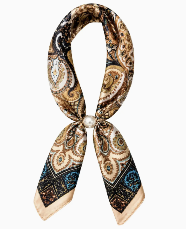 Magnetic Pearl Scarf - Tan Paisley
