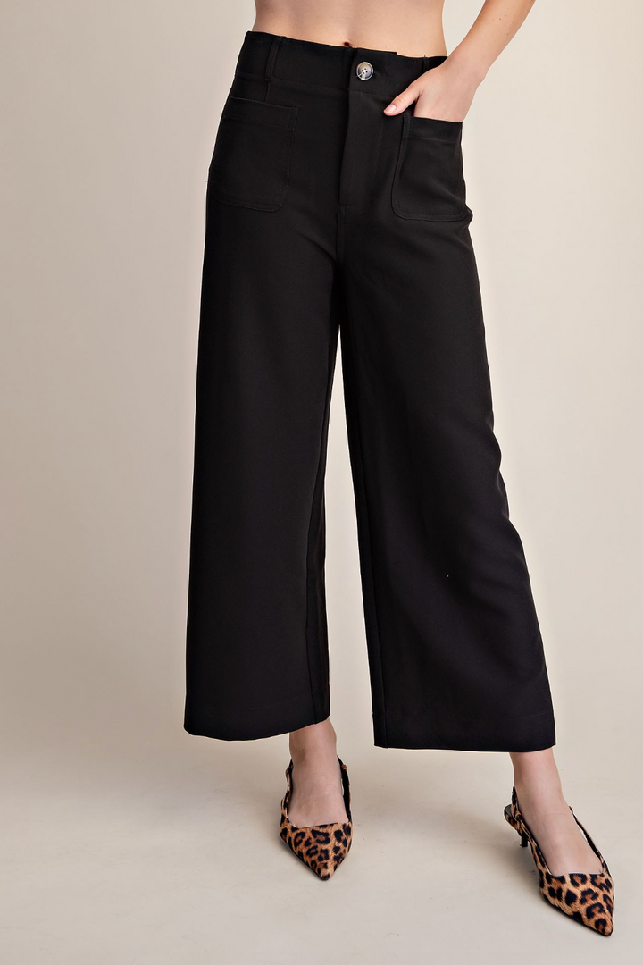 Dee - Black Cropped Wide Leg Pants