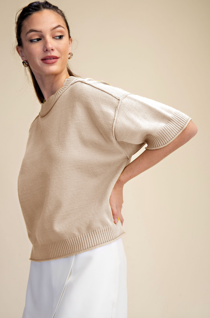 Melody - Beige Short Sleeve Sweater
