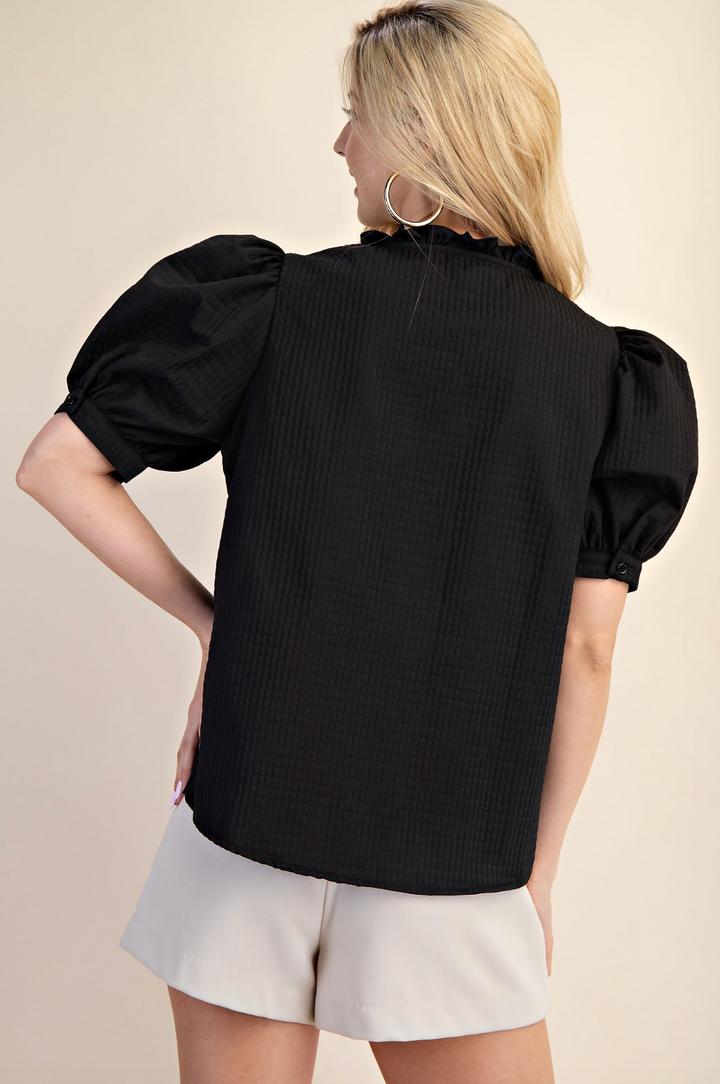 Julie - Black Puff Sleeve V-Neck Blouse