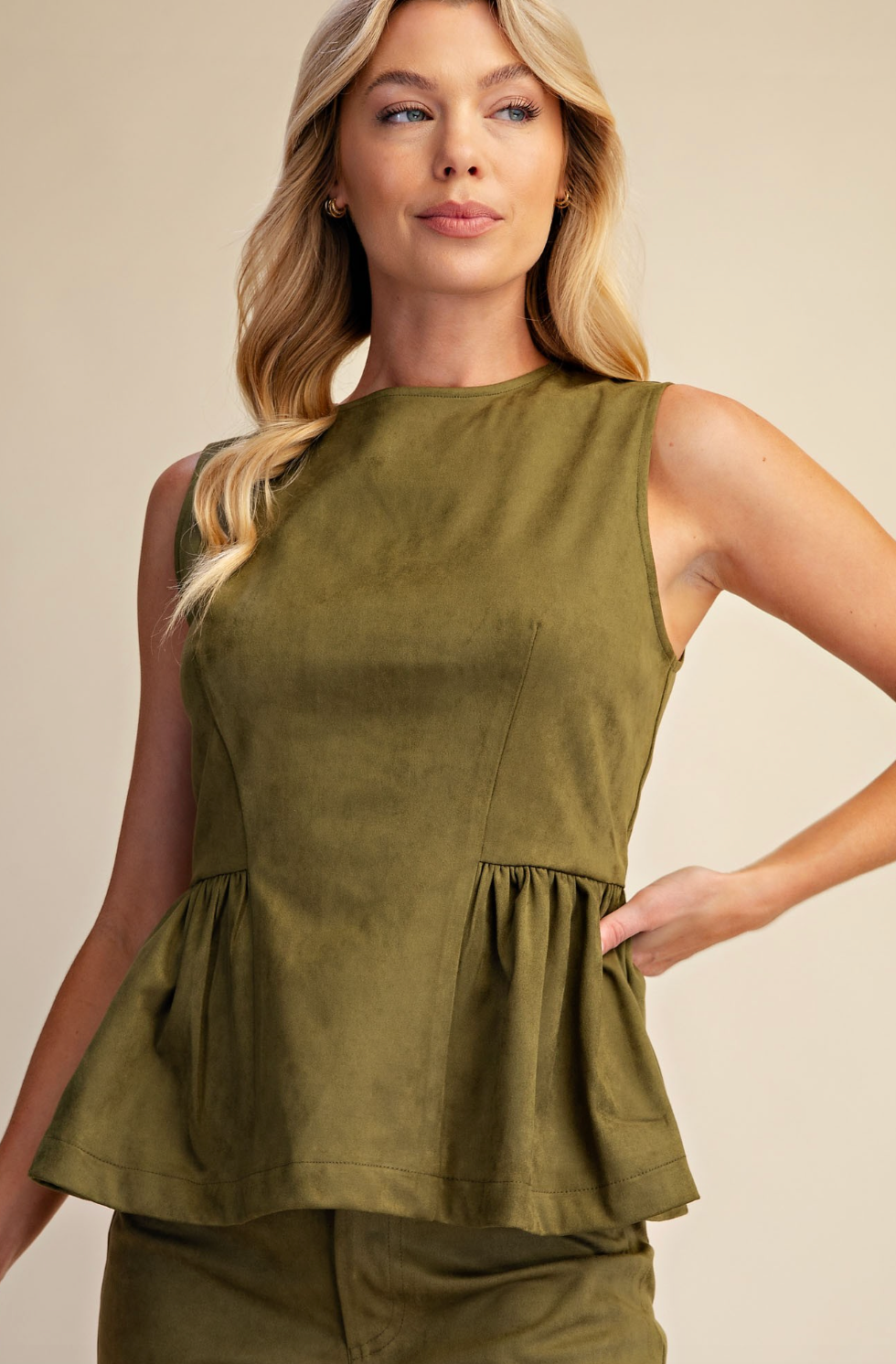 Tessa - Sleeveless Peplum Top (Olive)