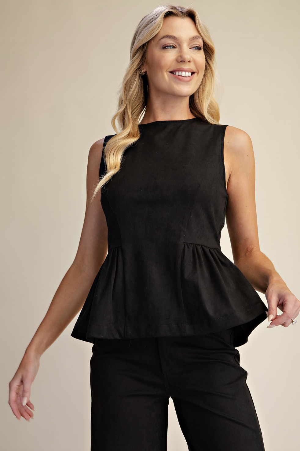 Tessa - Sleeveless Peplum Top (Black)