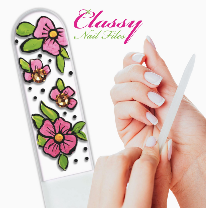 Glass Nail File - Blushing Blooms Pink Flower