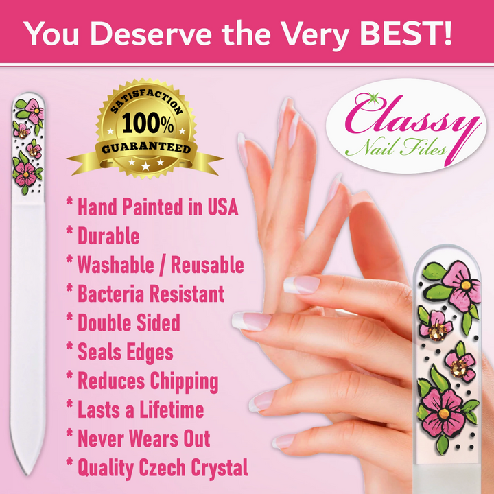 Glass Nail File - Blushing Blooms Pink Flower