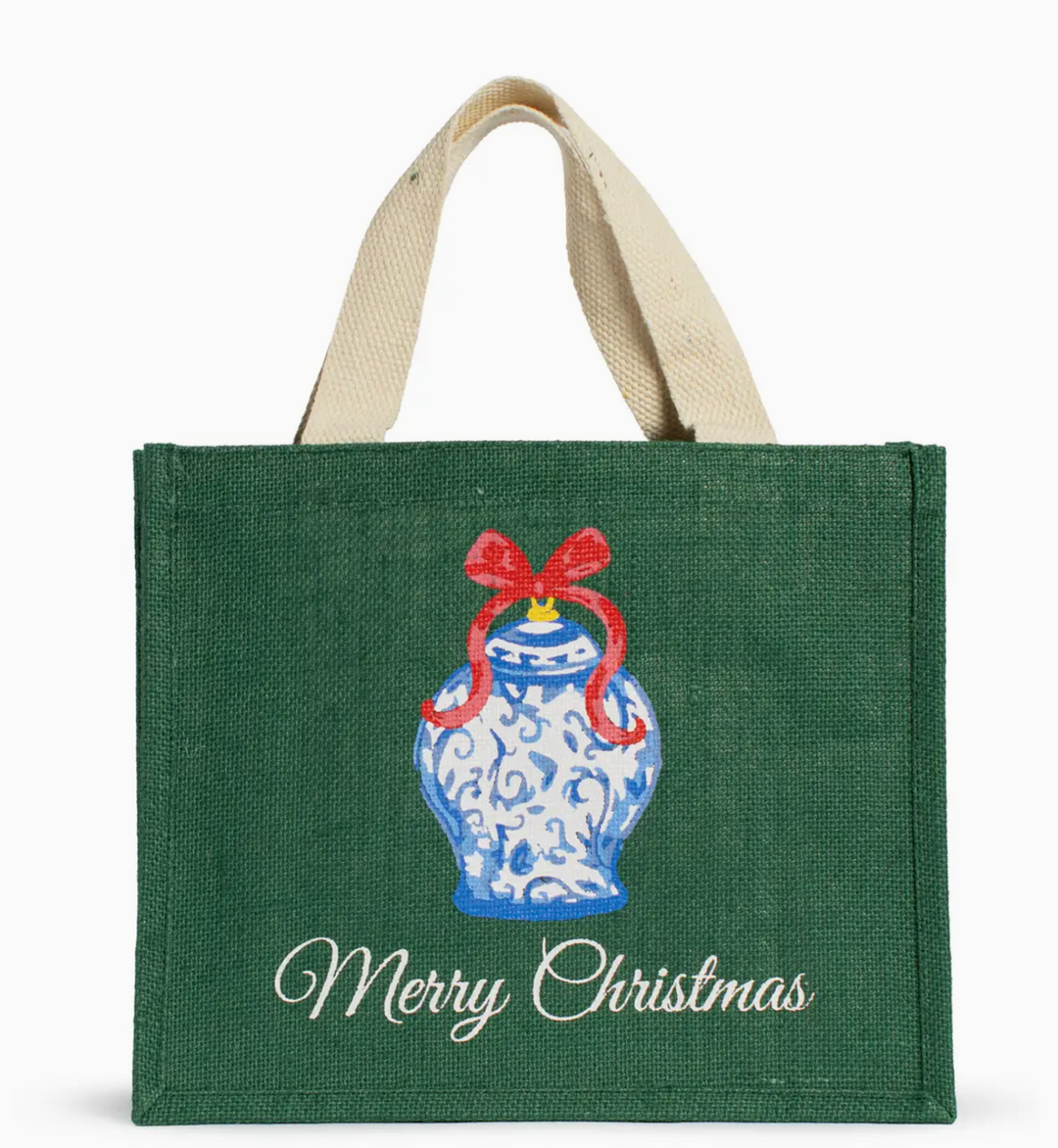 Medium Gift Tote - Merry Christmas Chinoiserie Jar