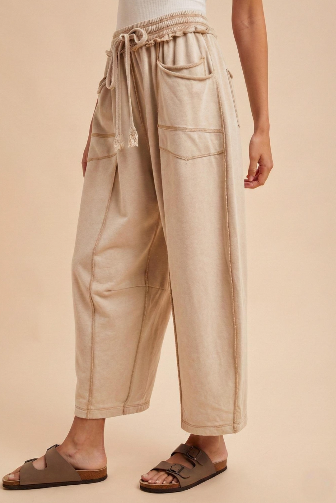 Zaria - Washed Barrel Sweatpants (Tan)