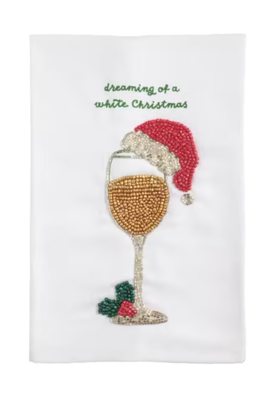 White Christmas Beaded Towel