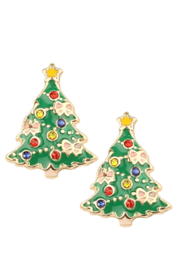Rhinestone Christmas Tree Earring