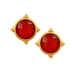 Faceted Gemstone Stud Earring (Red)