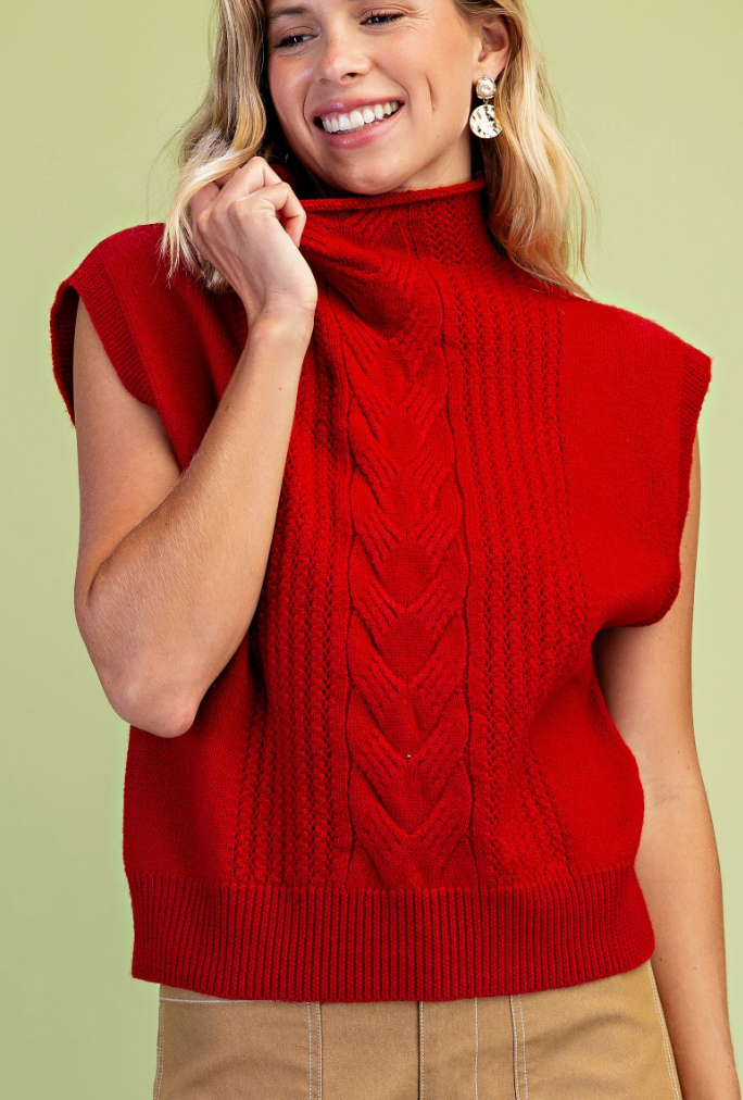Grace - Red Mock Neck Sweater
